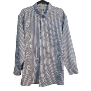 LL Bean Men Wrinkle Resistant Button Down Shirt 18-34 Blue Green Stripe Business